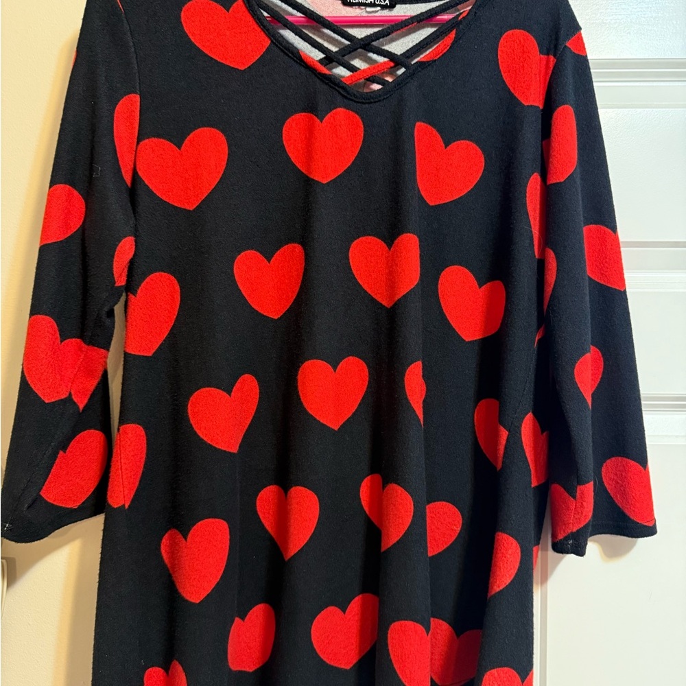 Black shirt with Red Heart Pattern
